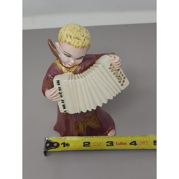 Vintage Holland Mold Ceramic Angel Figurine Playing Accordion‎ Iridescent Glaze - Picture 11 of 13